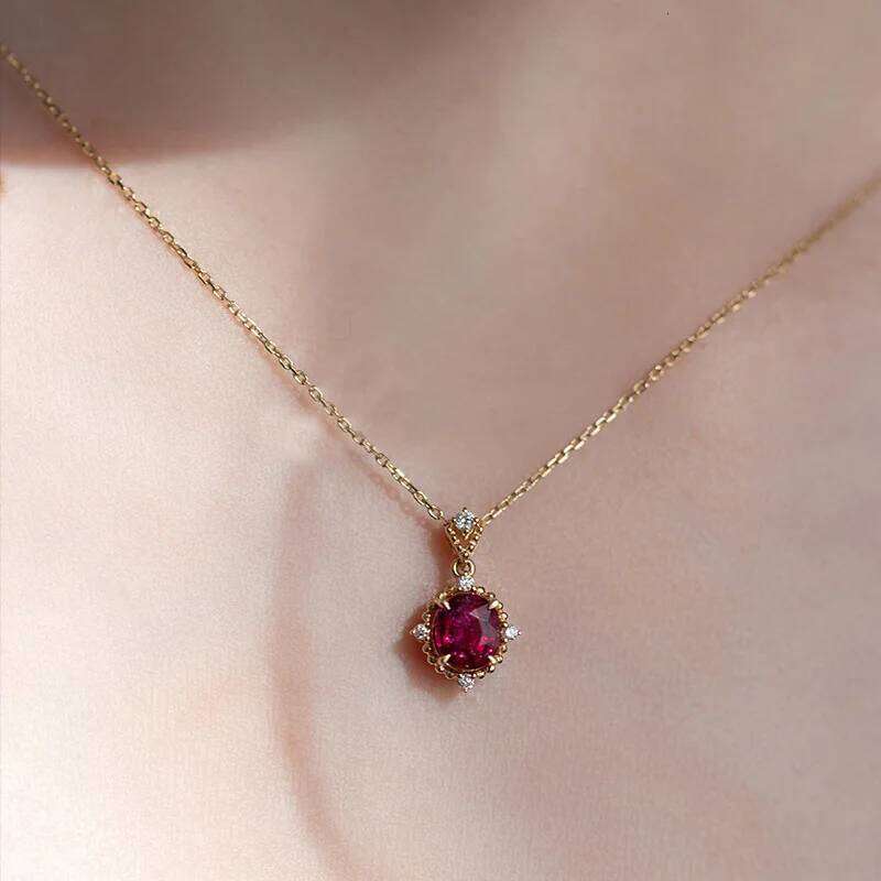 ANENJERY Blue Red Zircon Pendant Necklace For Women Clavicle chain Wedding Lady Jewelry Gifts Wholesale H260312