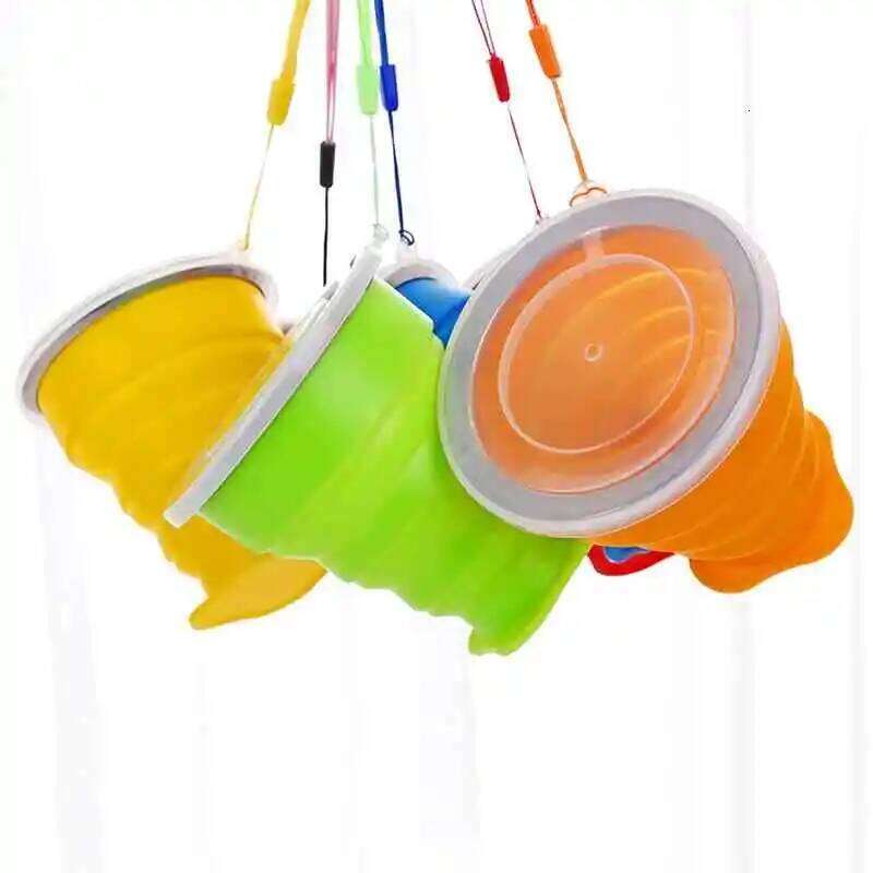 OutdoorSilicone Folding Cup Collapsible Foldable Camping Bottle Travel Water Cups Portable Teacup Drinking Mug Lid 200ML Z260314