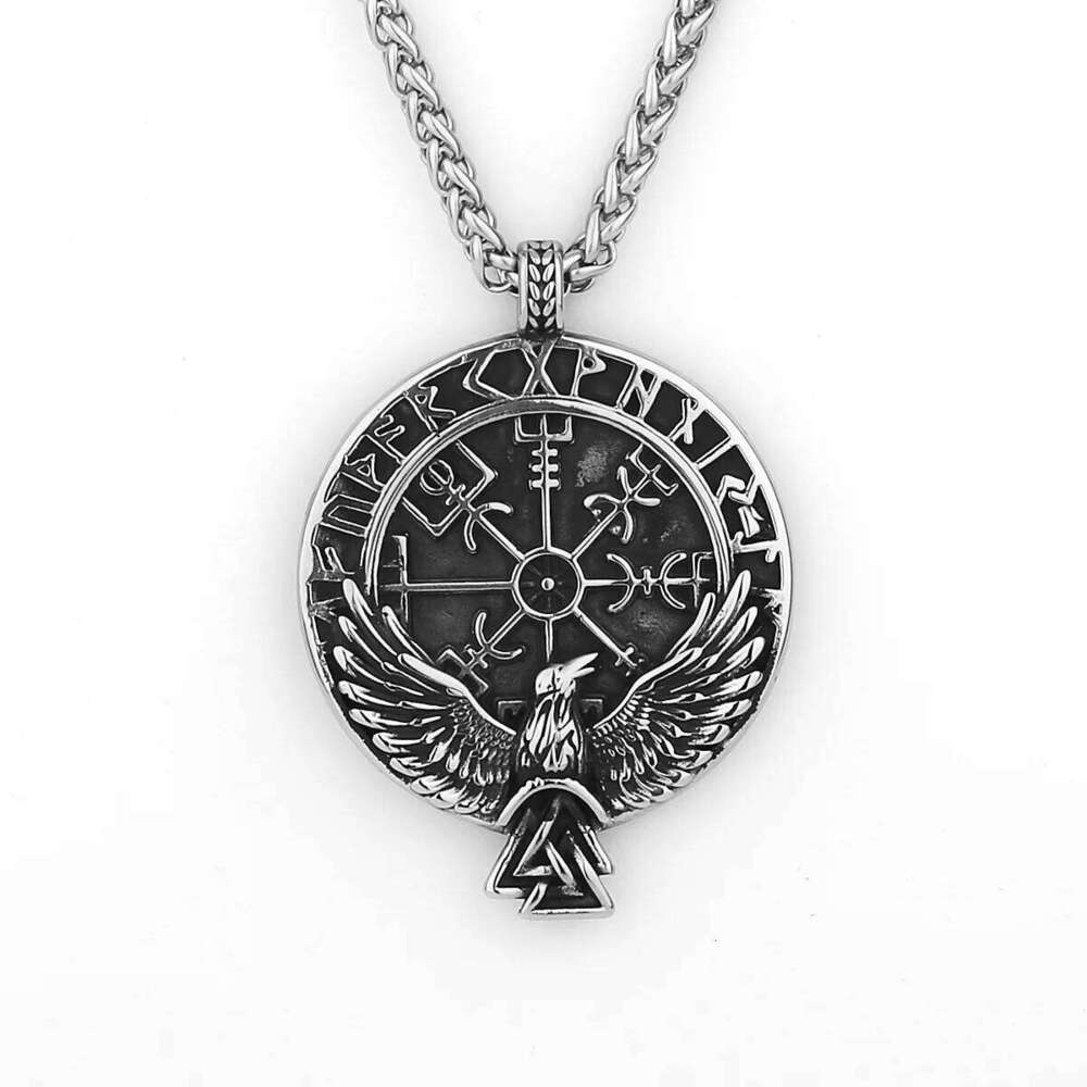 HNSP 316L Stainless Steel Viking Rune Nordic Odin Crow Pendant Necklace For Men Vintage Jewelry Accessories H260312