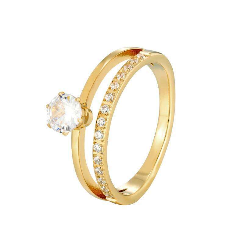 Classic Design Double Prong Set Crystal And Zircon Ring Stainless Steel High Quality Jewelry Wedding Couples Romantic Gifts H260312