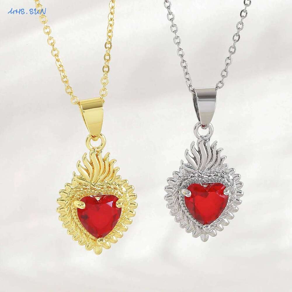 MHS.SUN Flame Sacred Heart Pendant Necklaces For Women Girls Fashion Gold/Silver Color Chain Birthday Party Jewelry Gift H260312