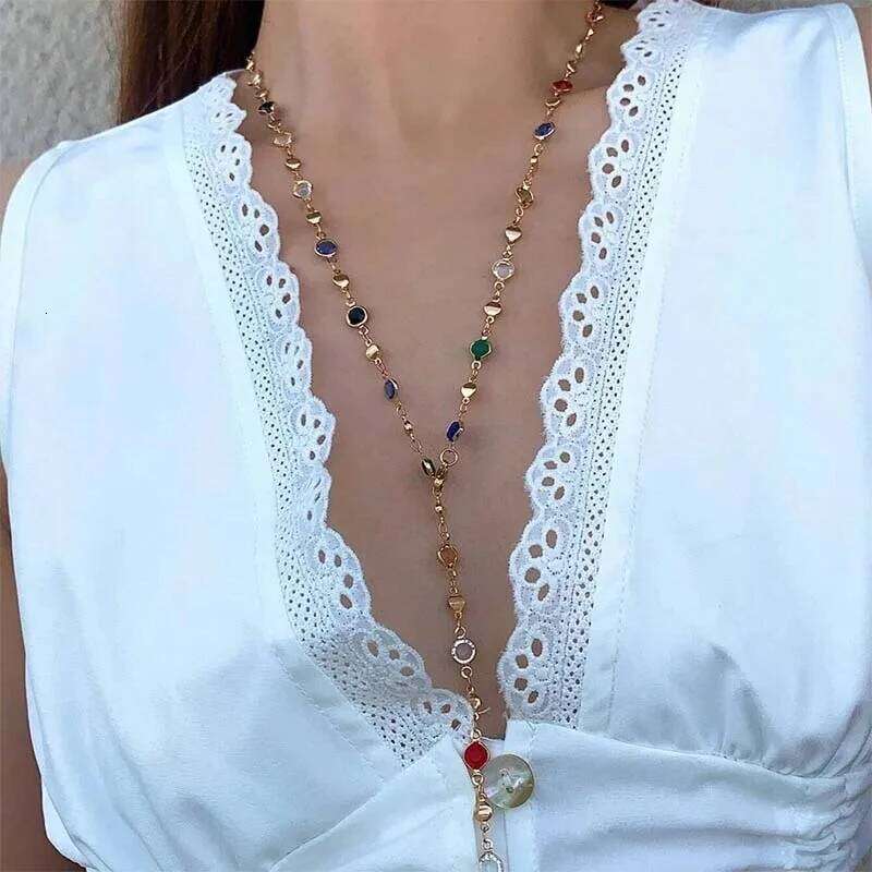 LATS New Colourful Long Tassel Necklace for Women Shiny Rhinestone Crystal Zircon Choker Bohemian Statement Jewelry Gifts H260312