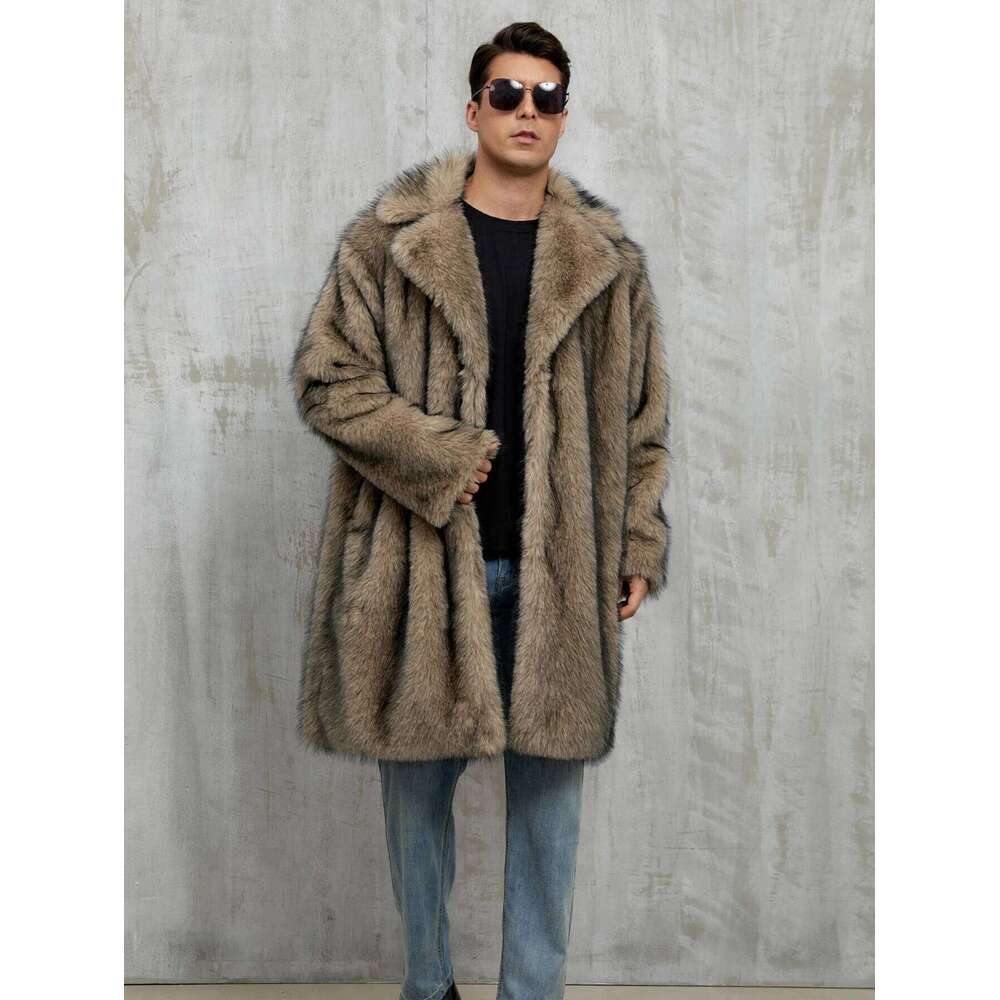 Autumn Winter Large Lapel Long Faux Fur Jacket Men's Overcoat Men Clothing Coat With Pockets Z260313