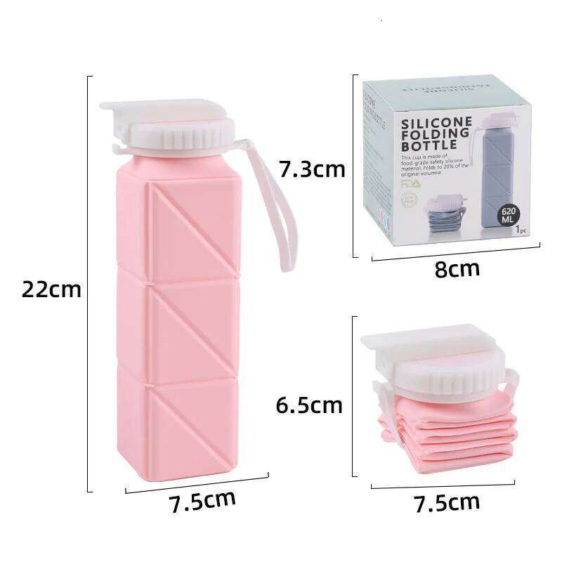 NewModel Silicone Collapsible Water Bottle Square Portable Outdoor Use Food Grade With Straw Z260313