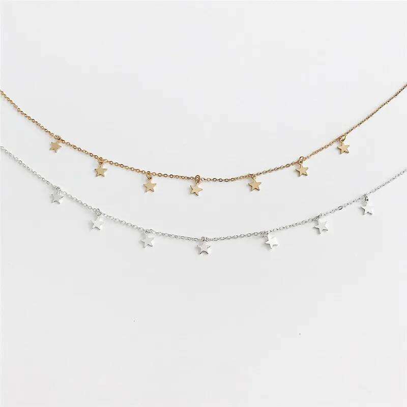 Fashion Star Pendant Clavicle Chain Necklace Choker Charms Gold Silver Color Metal Collar Necklaces For Women Neck Jewelry H260312