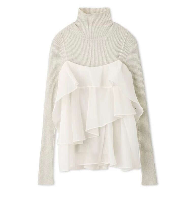 2026 Spring/Summer Designer Women's Sweet Ruffle Tank Top and High Neck Knitted Shirt Two Piece Set
