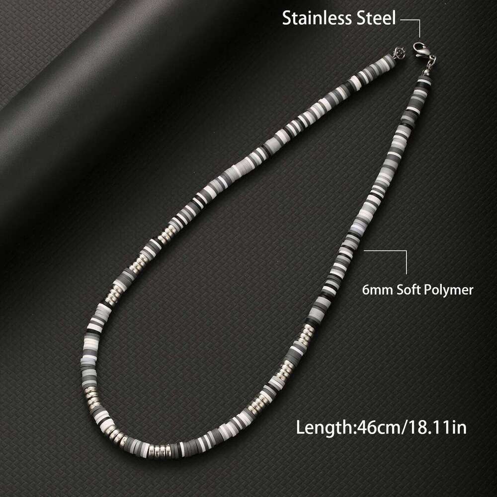 Collar Hombre Bohemia White Black Soft Polymer Beads Collier Homme Male Necklace for Men Women Collana Uomo H260312