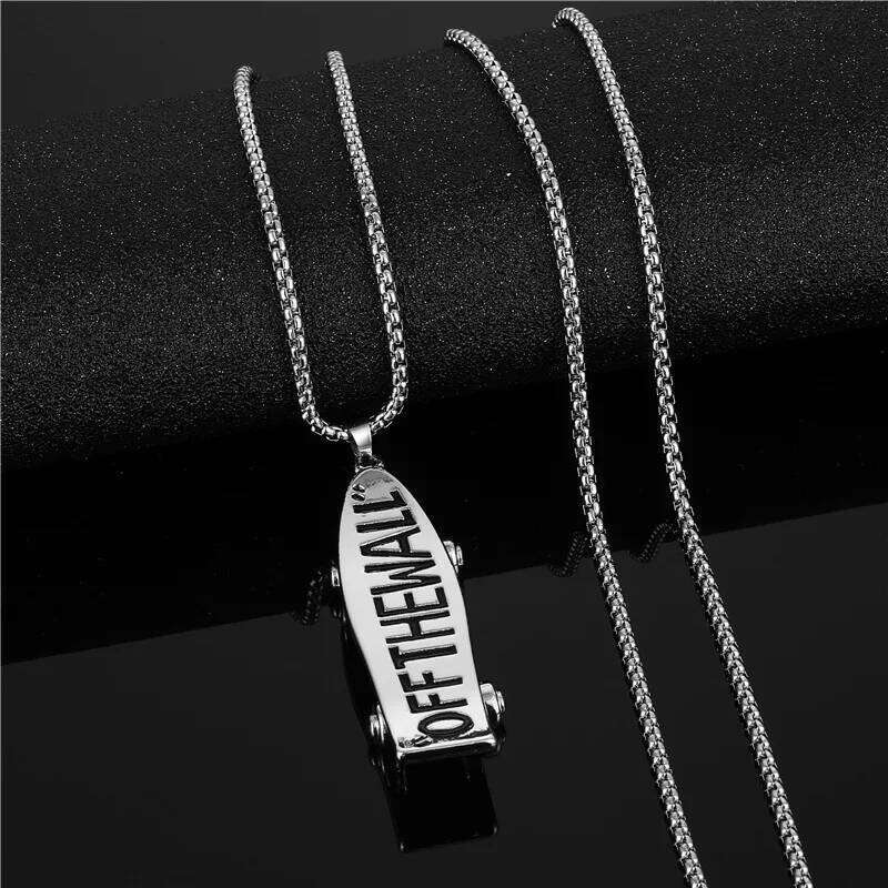OFF THE WALL Slogan Skateboard Ladies Men Stainless Steel Pendant Necklace Punk Jewelry Wholesale H260312
