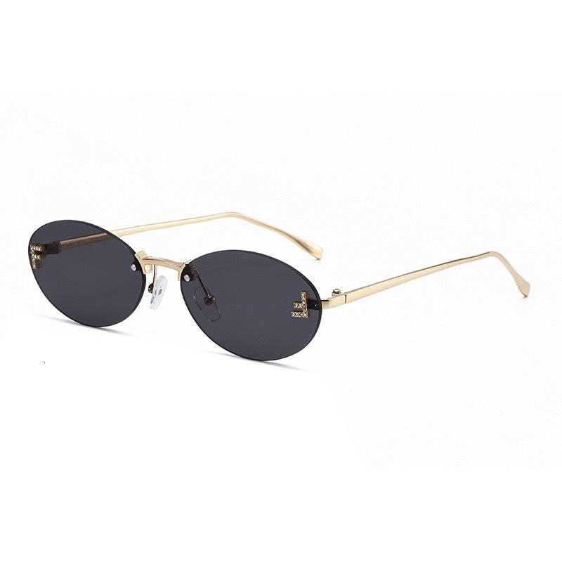 Frameless Designer Sunglasses with Diamond-Encrusted Oval Frames Fashion Sunglasses