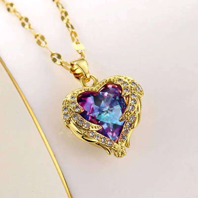 Fashion Simple Creative Ocean Necklace Exquisite Heart Angel Wings Colorful Crystal Pendant High Quality Gifts for Girls H260312