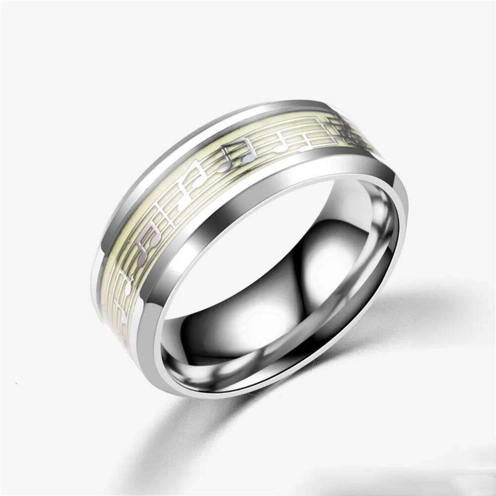 Glow-in-the-Dark Piano Music Note Stainless Steel Rings - Perfect for Casual Attire & Parties H260312