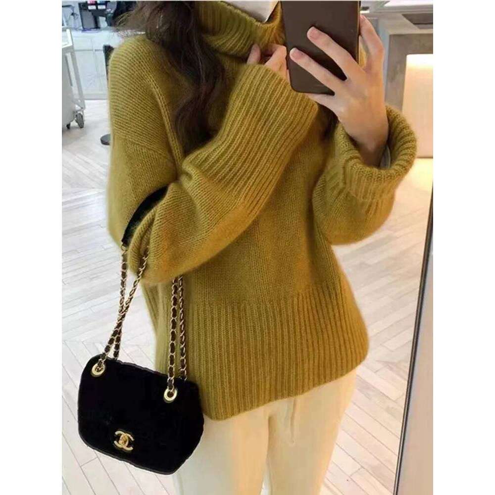 2025 Autumn/Winter New 100% Cashmere Wool Turtleneck Sweater Women's High Neck Knit Pullover Soft Comfortable Top Loose Jumper Z260313
