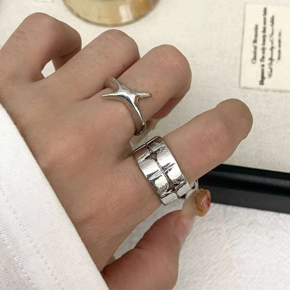 Personalized Design Silver Color Stainless Steel Star Cross Couple Rings for Women Men Gothic Trendy Hip Hop Rock Finger Jewelry H260312