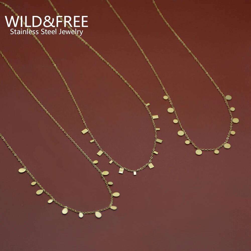 WILD & FREE Boho Gold Plated Stainless Steel Necklaces For Women Geometric Multi Pendants Short Choker Trendy Jewelry H260312
