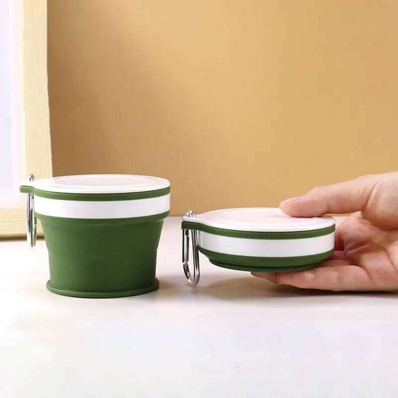 Folding Cups Food Grade Water Silicone Retractable Portable Outdoor Handcup Reusable Leak Proof Camping Cup with Carabiner Z260314