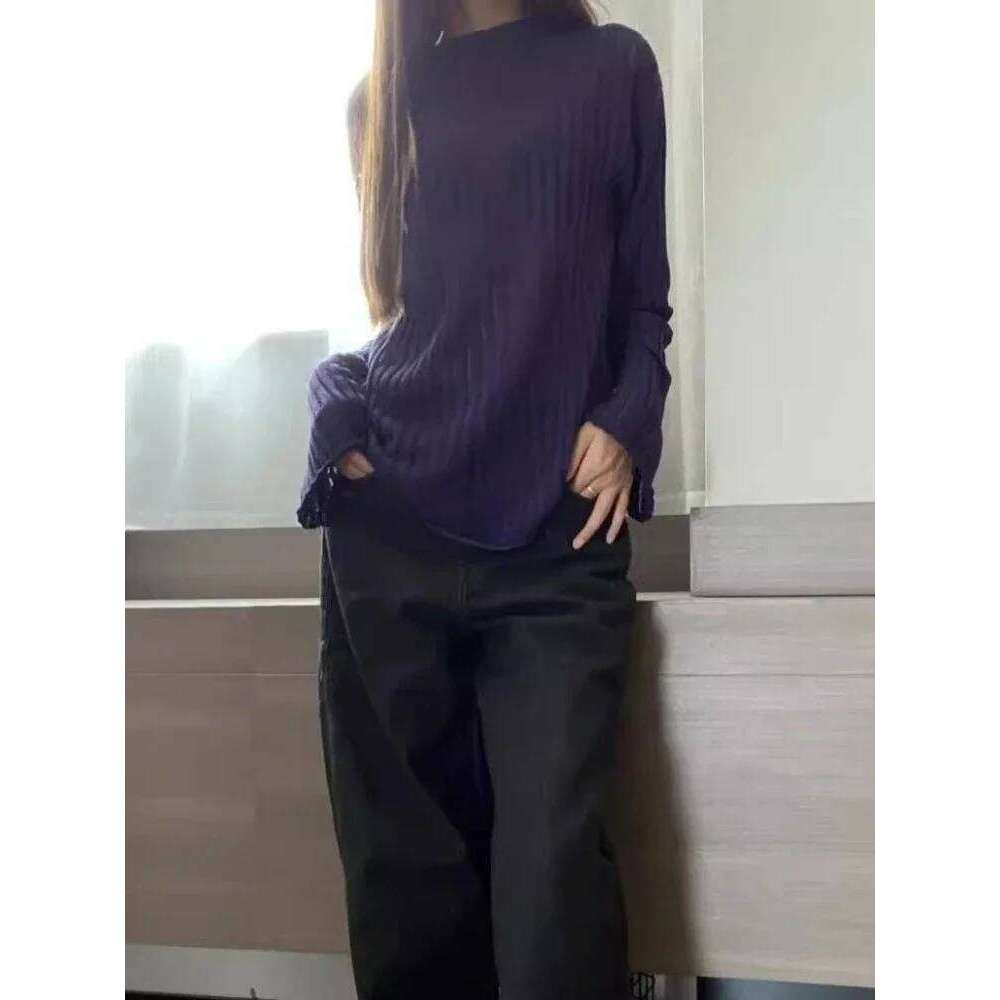 2025 Streetwear Vintage Purple Autumn Sweaters Harajuku Grunge Flare Sleeve Jumpers Loose Knitted Women Hollow Out Pullovers Z260313