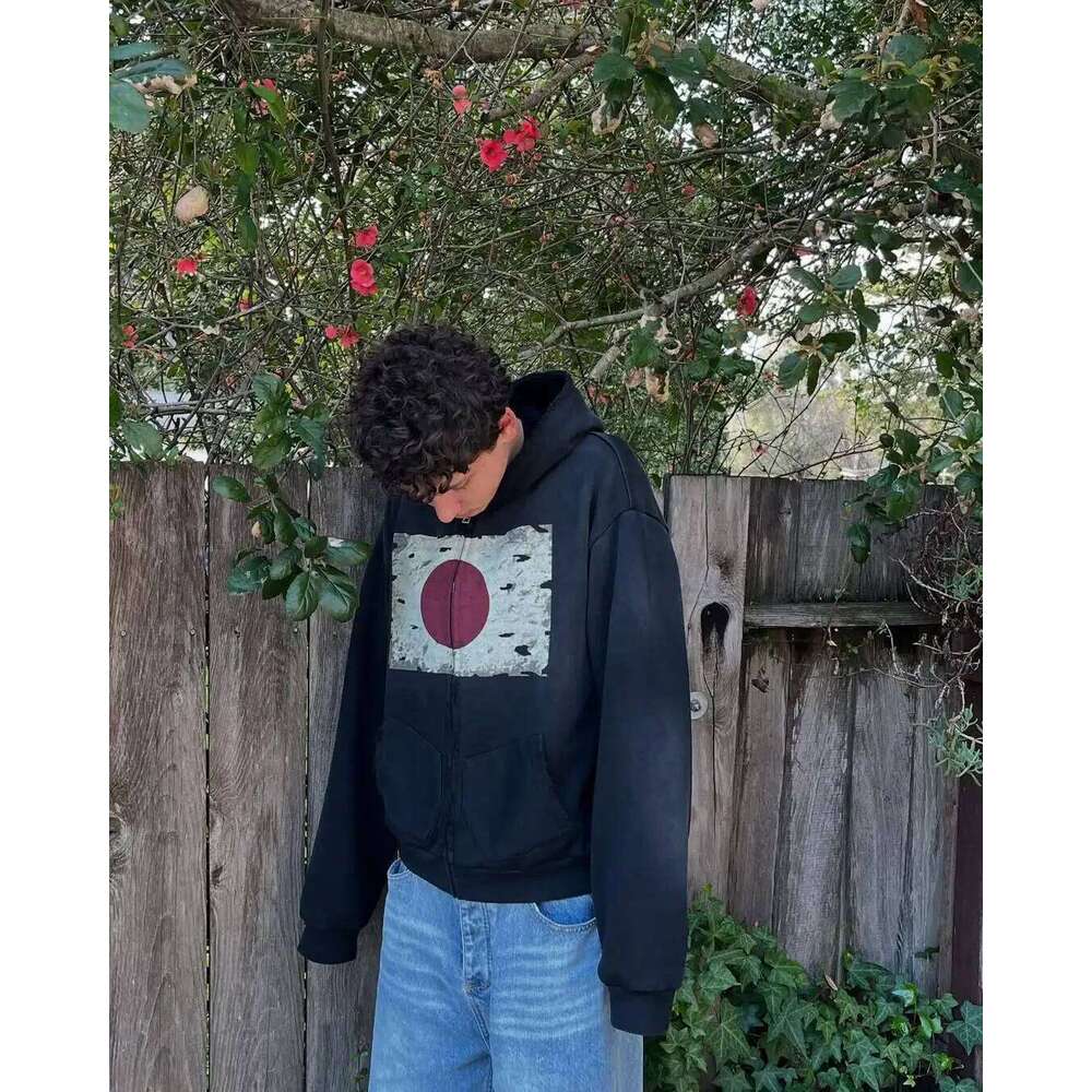 Black Japanese streetwear European youth fashion pullover men's city casual hooded Harajuku Korean Y2K hiphop printed sweatshirt Z260314