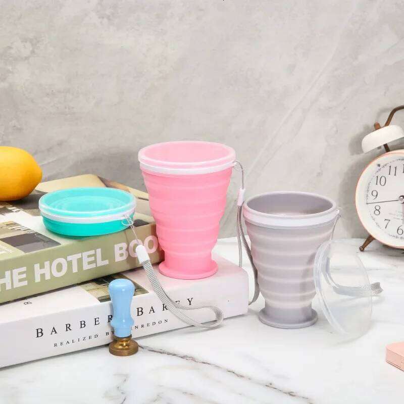200ML,Outdoors Folding with Hanging Hole Creative Water Portable Washing Fashion Travel Silicone Cup Z260313