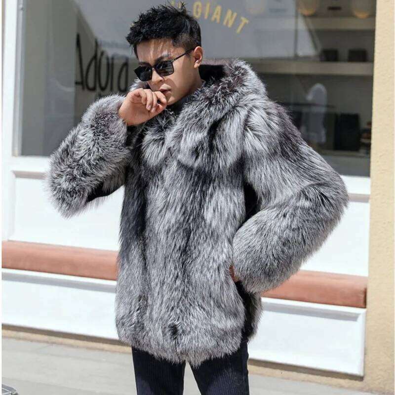 Luxury Brand Men Winter Warm Hooded Faux Fox Men's Mink Fur Coat High-end Thick Jacket Windproof Snowwear High Quality Z260313