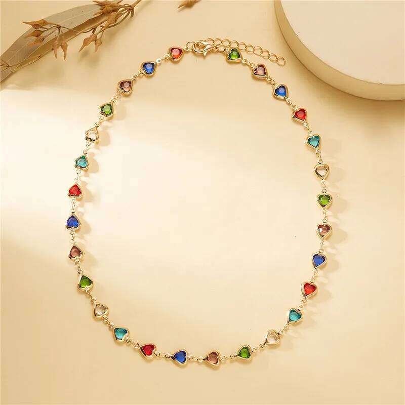 Exquisite Colorful Crystal Heart Choker For Women Charm Zircon Metal Chain Necklace Party Birthday Jewelry Gift H260312