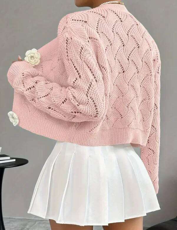 Ladies Elegant Casual Knitted Cardigan Sweater Long Sleeve Warm Top for Autumn Winter Versatile Travel Outfit Z260313