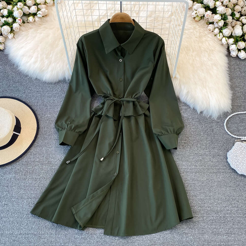2026 Spring and Summer New Elegant Women's Polo Long Sleeve A-line Dress, Slim A19 Fit High Waist Commuter Dress