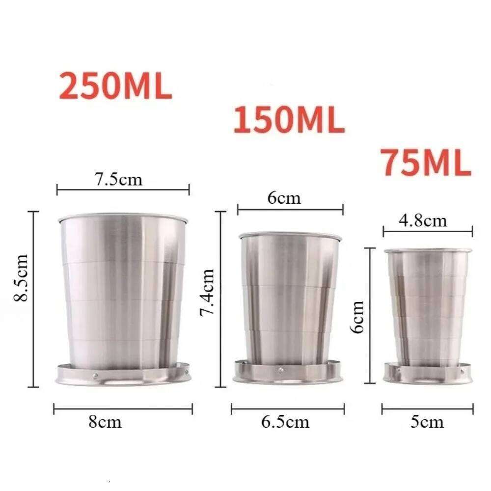 75ml/150ml/250ml/450ml Stainless Steel Folding Cup Telescopic Mug for Tea with Keychain Handcup Portable Outdoor Travel Z260313