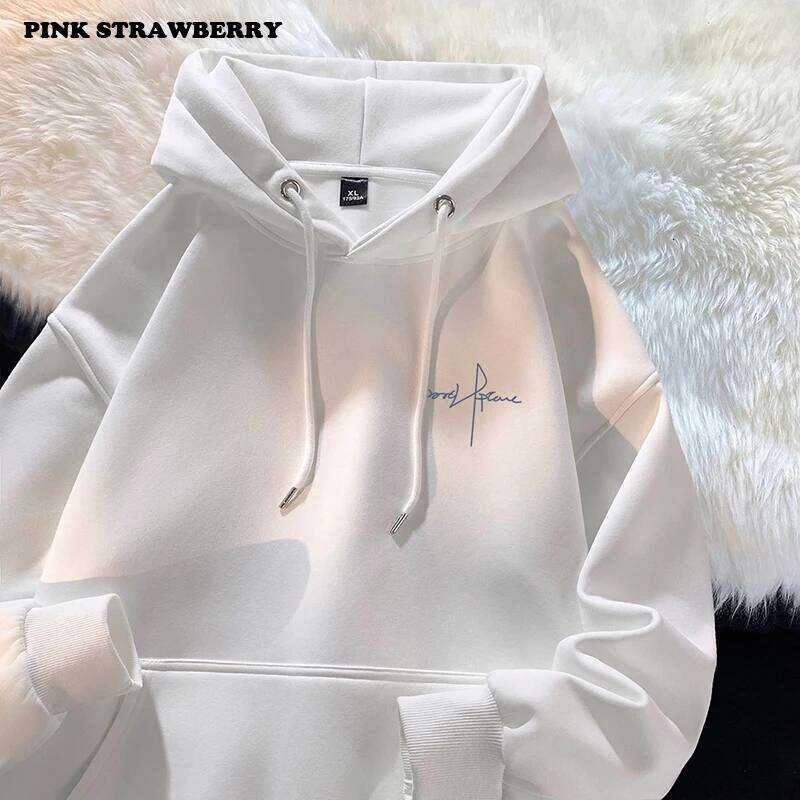 American Letter Print Hoodie Women Autumn Winter 2025 New Oversize Cotton Plush Pullover Loose Y2K Tops Warm Men clothing Z260314