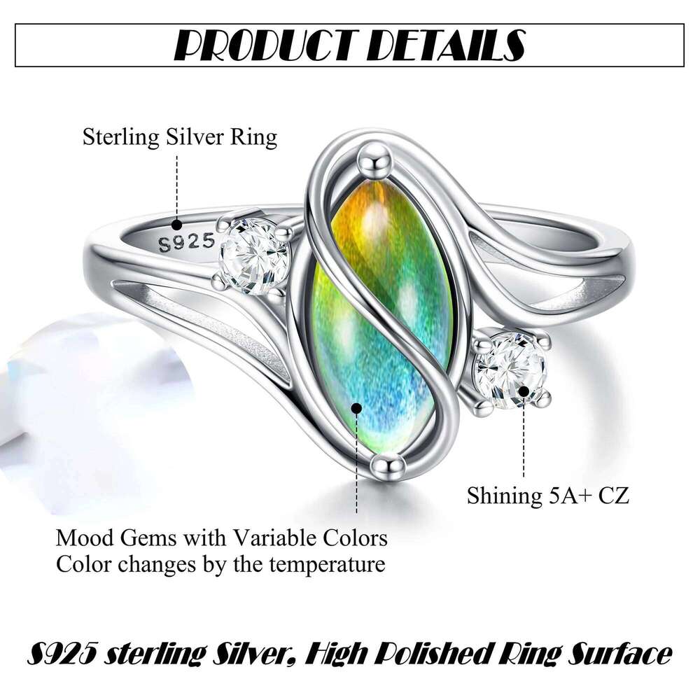 Fansilver 925 Sterling Mood for Women Cubic Zirconia Accents 18K Gold Plated Oval Moonstone Statement Silver Rings H260312
