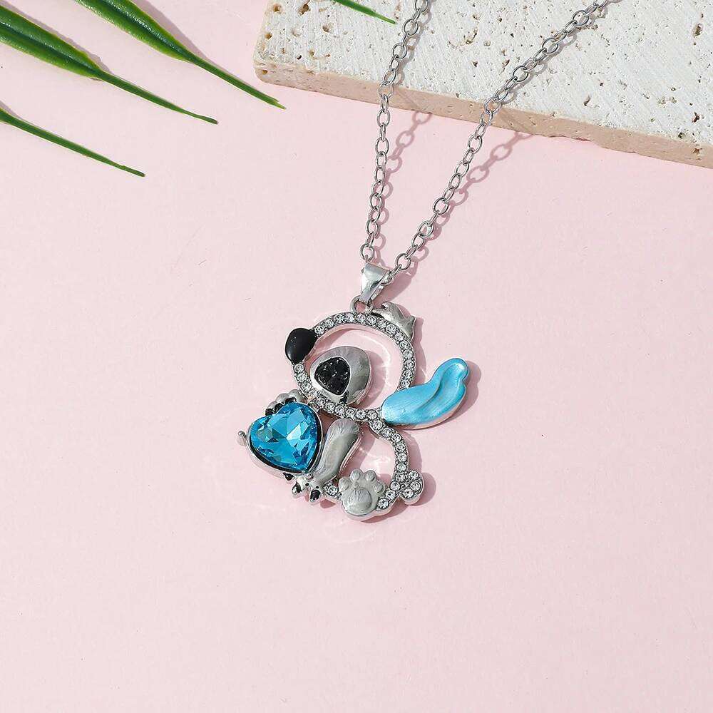 Cartoon Lilo & Hollow Out Diamond Necklace Fashion Charm Stitch Neck Chain Pendant for Valentine's Day Gifts H260312
