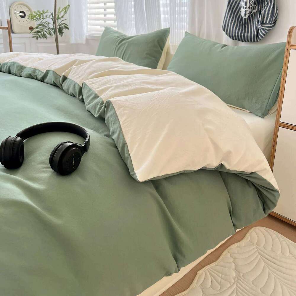 Waffle Washed Four Piece Set, Non All Pure Cotton Bedding, Student Dormitory Bed Sheets Duvet Cover Set H260312 - view 5
