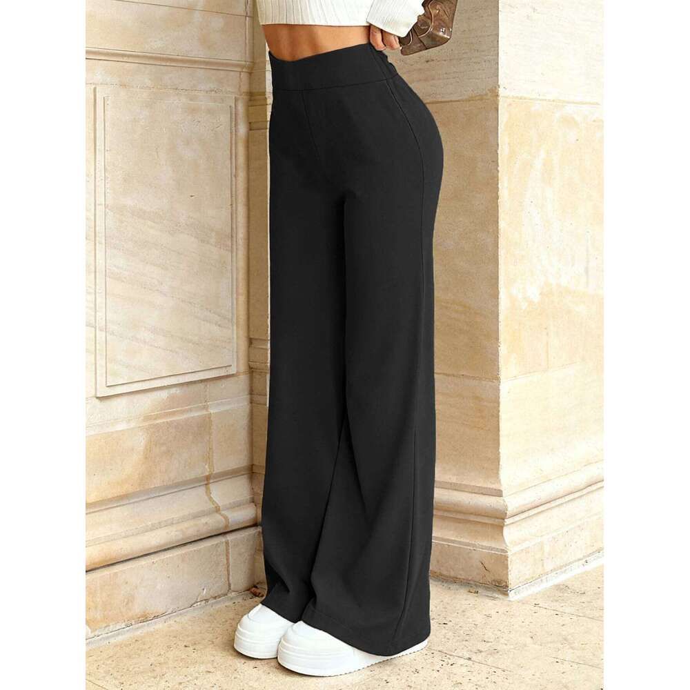 Women's Black Wide Leg Trousers High Waist Flowy Pants Streetwear Office Daily Bottoms Retro Elegant Style Casual