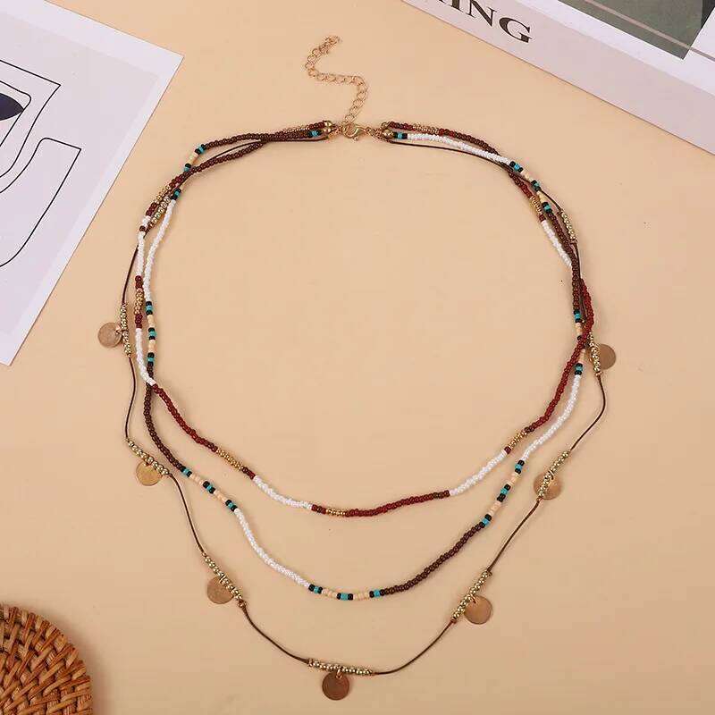 Bohemian Multilayer Beaded Necklace with Colorful Beads Boho Style Neck Jewelry Gift H260312