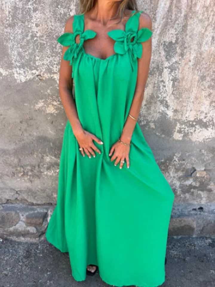 V-neck Solid Color Short Sleeved Lace Up Womens Dress High Street Fashion Elegant Commuting Style Summer DressesT260314