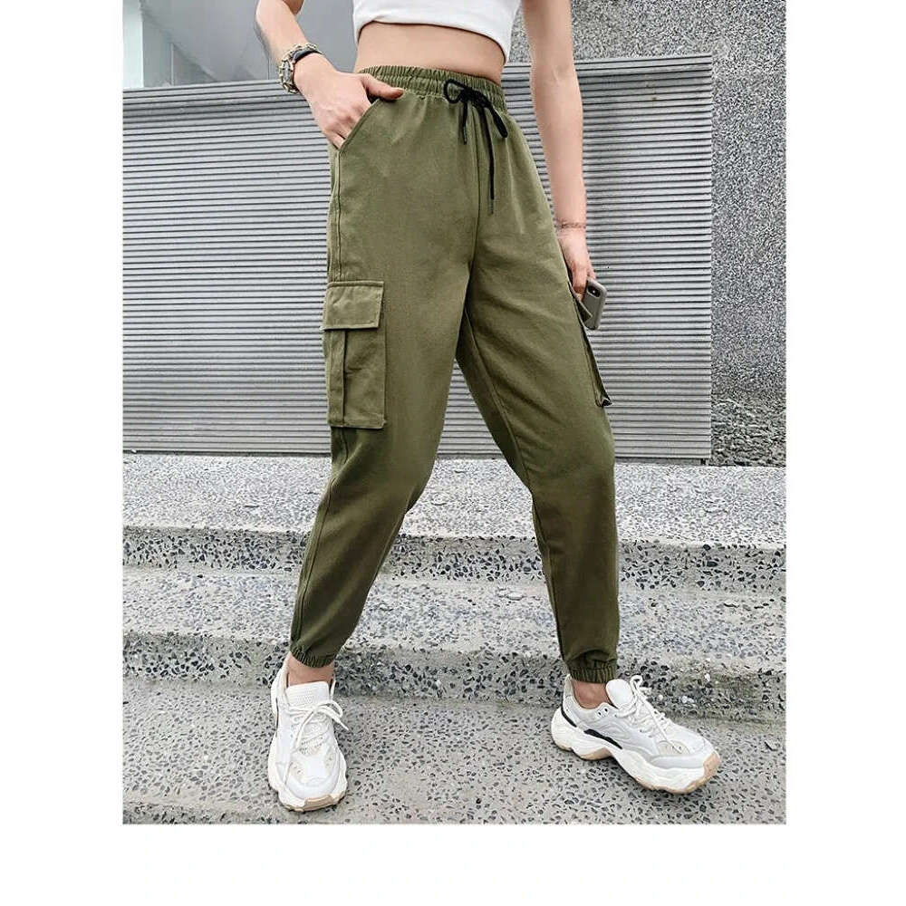 YSZWDBLX Spring Summer Women Casual Loose Cargo Drawstring Pockets Solid Ankle-Length Elastic Pants Womens Bottoms Z260312