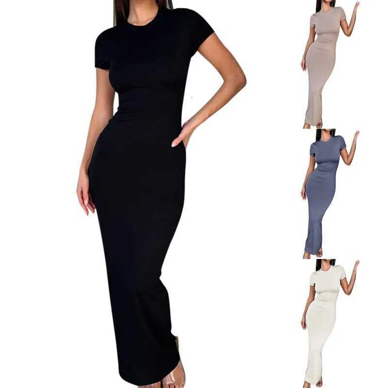 Sexy Skinny Womens Bodycon Party Dress Fashion O-neck Short Sleeve Solid Color Wraped Hip Package Long Dress Female Sexy DressT260316