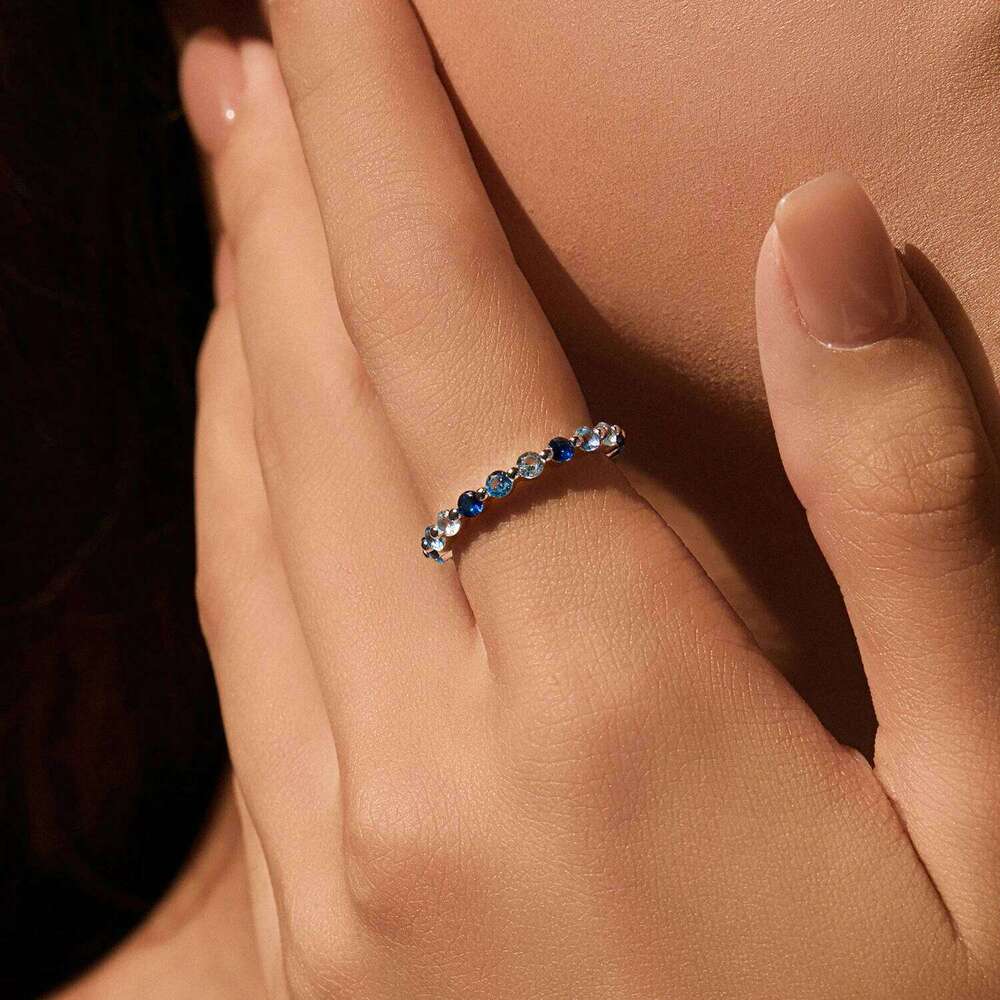 MODIAN 925 Sterling Silver Fashion Stacking Thin Sparkling Round Gradient Blue CZ Rings For Women Fine Jewelry H260312