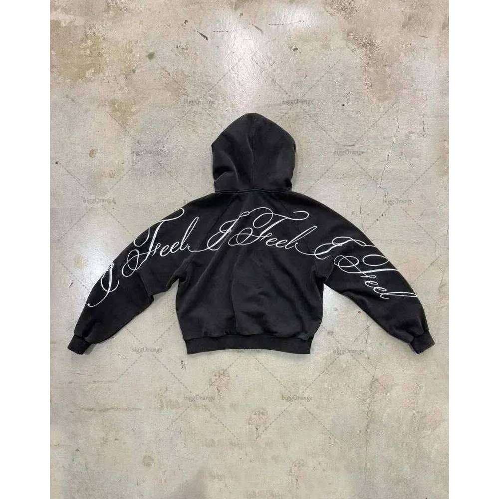 Y2K harajuku Gothic Letter Print Retro Fashion Men And Women Hoodie Hip-Hop Punk Style Black Oversized Zipper Sweatshirts 26Y0313