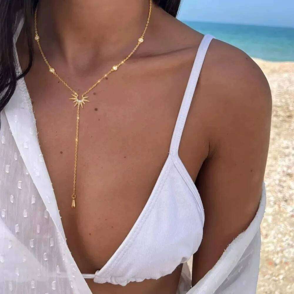 Fashion Gold Color Y-Shaped Pendant Necklaces for Women Girls Cubic Zirconia Long Tassel Dangle Choker Jewelry 2025 Gifts H260312