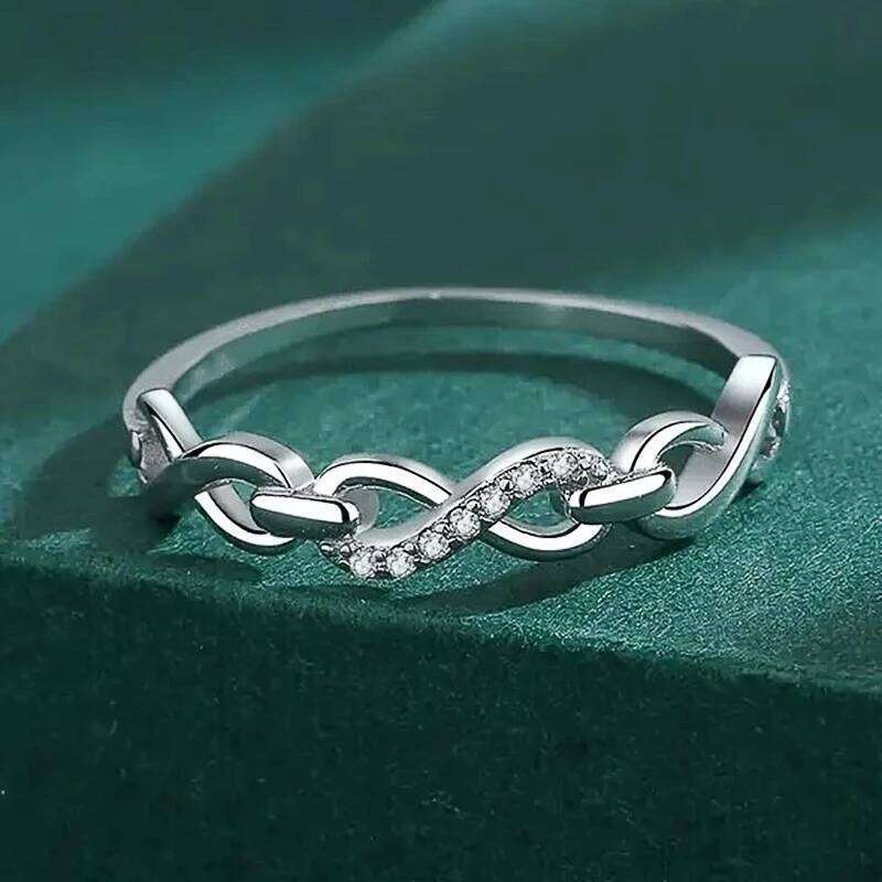 Huitan Elegant Infinity 8 Shaped Finger Ring for Women Wedding Band Accessories Silver Color Trendy Female Jewelry Gift H260312