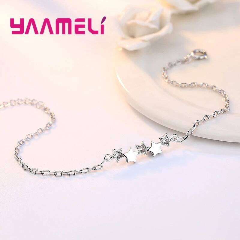 High Quality 925 Sterling Silver Color Bracelet Austrian Crystal Stars Charms Women Girls Bangles Jewelry Christmas Gifts Z260313