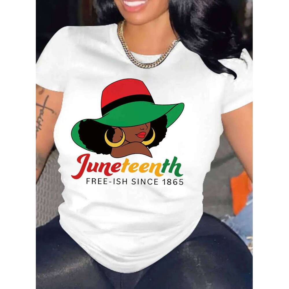 Figure Letter Print Crew Neck T-Shirt, Casual Short Sleeve T-Shirt For Spring & Summer, Women's Clothing Z260314