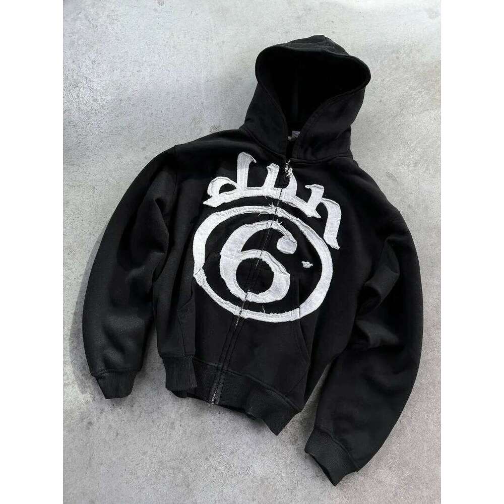 Y2K Clothing New Fashion Letter Embroidery Patch Zipper Hooded Sweater Men Gothic Harajuku Hip Hop Popular Casual Sweatshirt 26Y0313