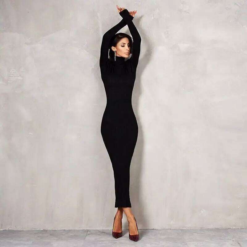 Sexy Long Sleeve Bodycon Maxi Dress Women 2024 Autumn Winter Slim Bandage Pencli Knitted Party Dresses Elegant Vestidos Z260314