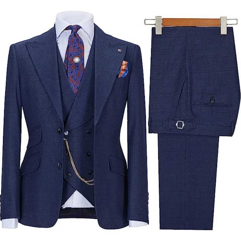 Mens Suit 3-piece stylish slim-fit Business Casual Wedding formal work jacket vest with trousers M260313