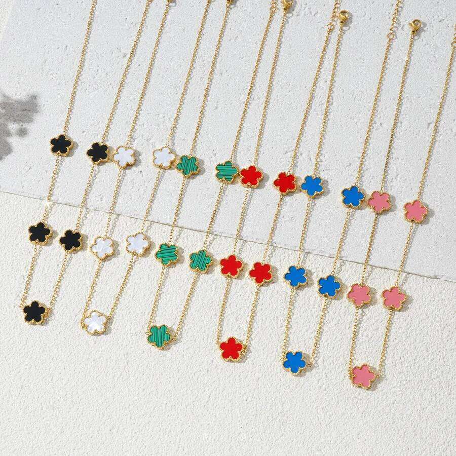 Trendy Lucky Cr Flower Stainless Steel Necklaces For Women Girl Romantic Plant Jewelry Party Birthday Daily Necklace H260312