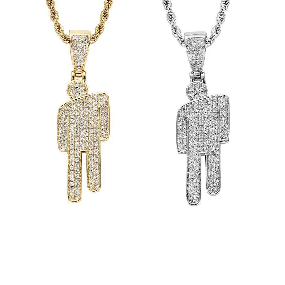 BBillIe necklace for women Stainless Steel Human Necklace Fashionable Cartoon Off-Center Rhinestone Pendant H260312