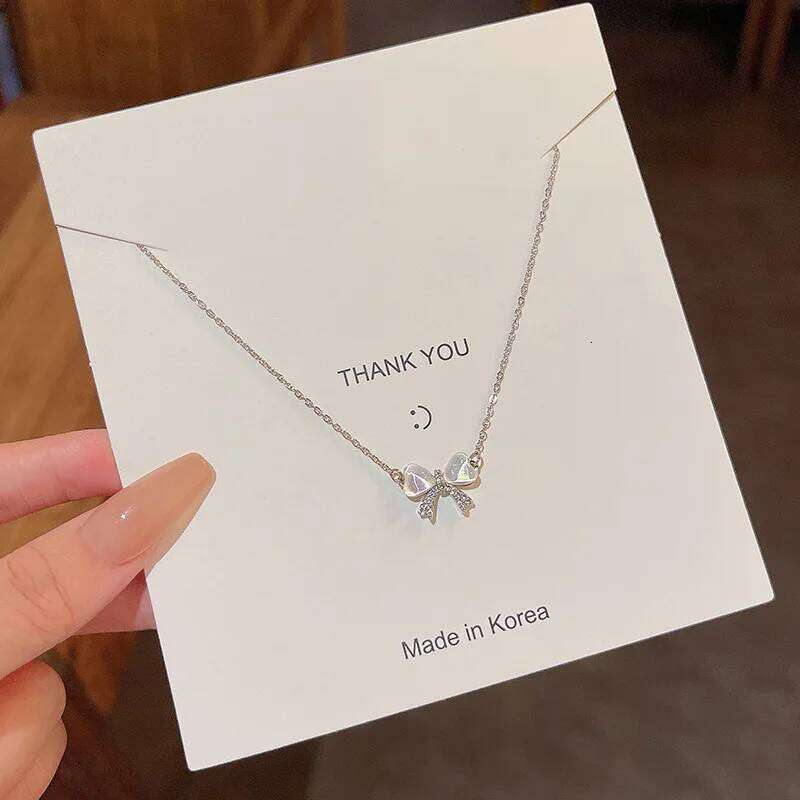 Light Luxurious Opal Bow Necklace Women's Ins Fashionable Versatile Temperament Small And Fresh Titanium Steel Chain H260312