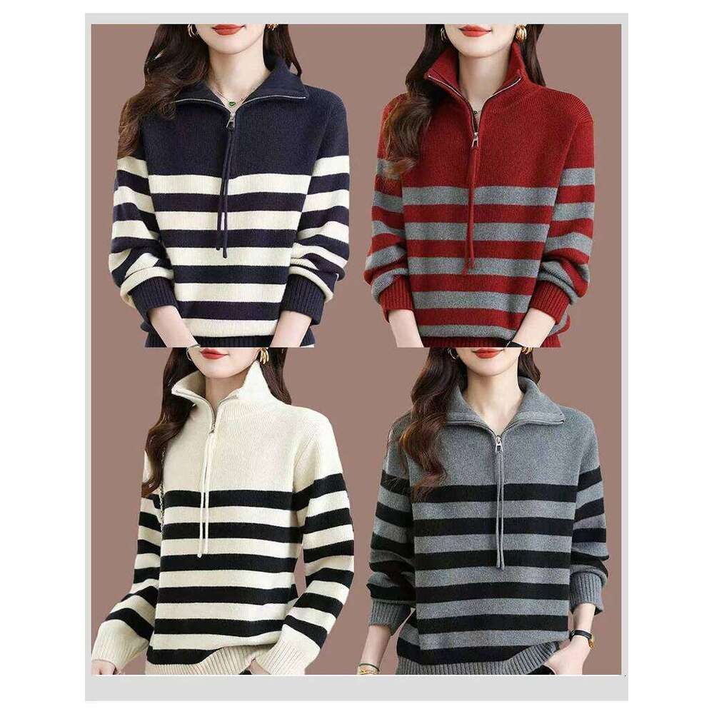 New Fashionable Lapel Pullover Long-Sleeved Zipper Knitted Sweater For Women In Autumn And Winter, Korean Popular Top -JR818 Z260314