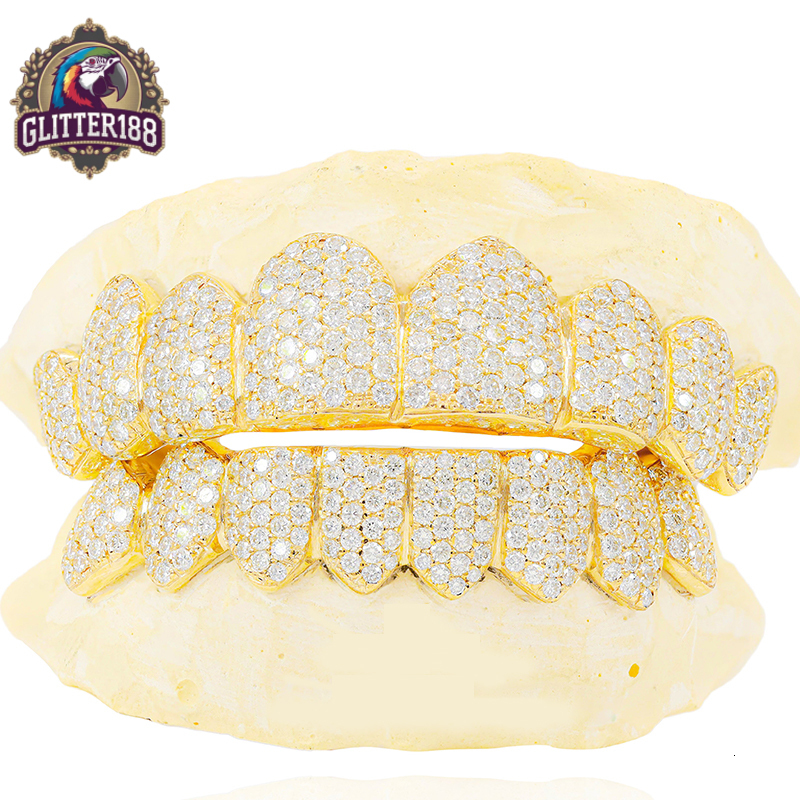 Honeycomb Custom Moissanite Grillz Round Perm Cut Gold Plated VVS Diamond Hip Hop Iced Out Jewelry Grillz